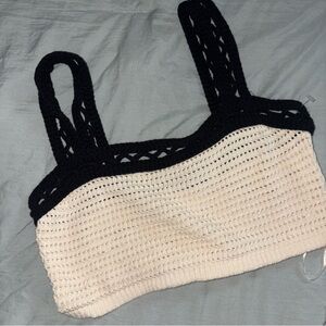 House of Harlow 1960 ivory trimmed in black cropped crochet top, tank and NWT!